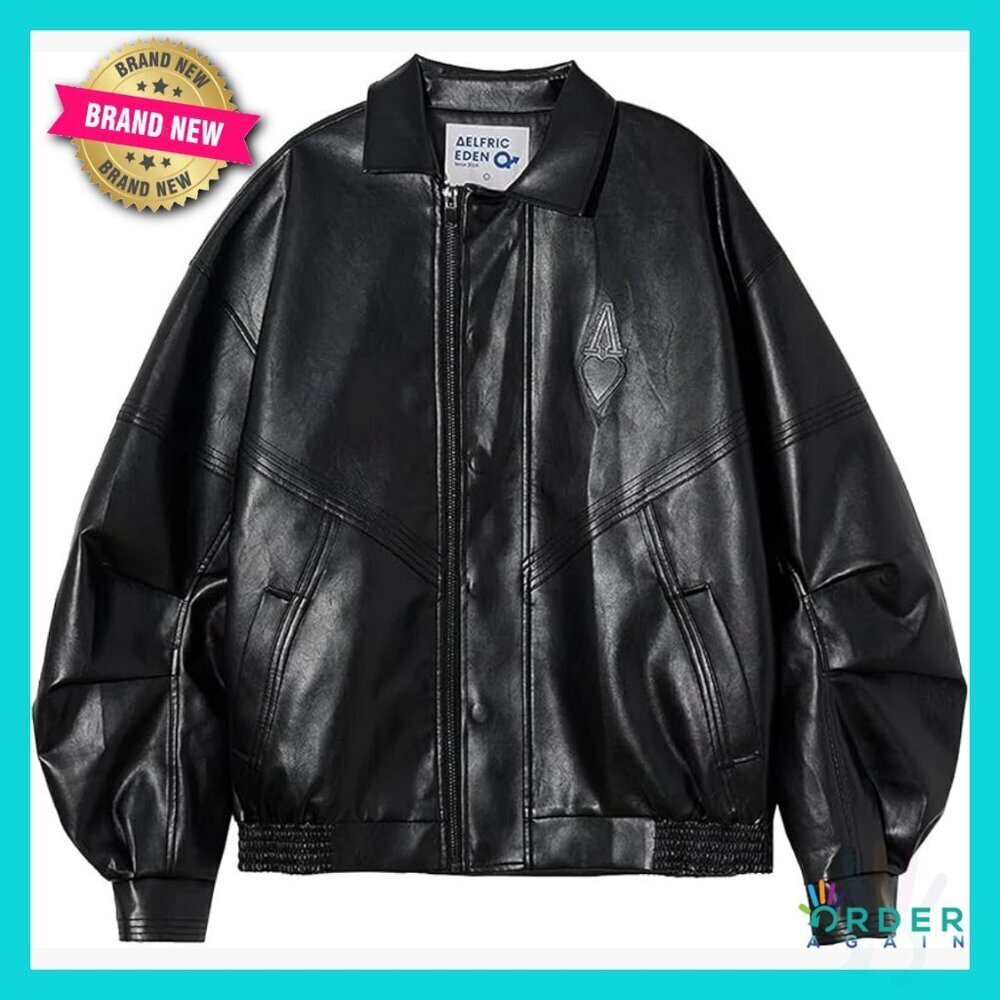 Oversized Faux Leather Motorcycle Jacket Y2K Streetwear Chic Bomber Moto